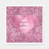 ピンクかわいらしグリッターグラムハート誕生日 スタンダードランチョンナプキン (正面)