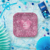 ピンクかわいらしグリッターグラムハート誕生日 ペーパープレート (パーティー)