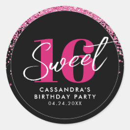 ピンクかわいらしグリッターグラムSweet sixteen ラウンドシール