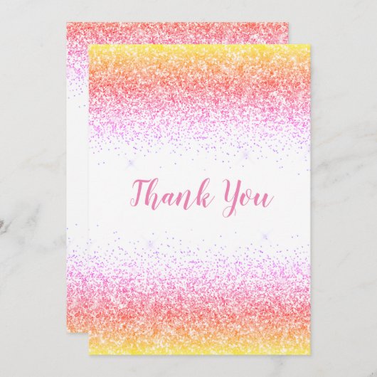ピンクかわいらしグリッターシンプルモダンサンキューカード サンキューカード (正面/裏面)