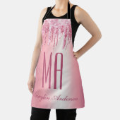 ピンクかわいらしグリッタードリップ名前をカスタムするモノグラム エプロン (インサイチュ)