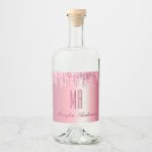 ピンクかわいらしグリッタードリップ名前をカスタムするモノグラム リキュールボトルラベル (正面)