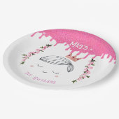 ピンクかわいらしグリッタープリンセスガールズ誕生日 ペーパープレート (アングル)
