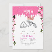 ピンクかわいらしグリッタープリンセスガールズ誕生日 招待状 (正面)
