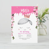 ピンクかわいらしグリッタープリンセスガールズ誕生日 招待状 (スタンド正面)