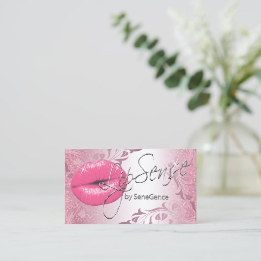 ピンクかわいらしグリッター唇 名刺 (スタンド正面)