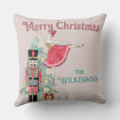 ピンクかわいらしグリッター&ティール(緑がかった色)くるみ割りクリスマスクリスマス クッション (裏面)