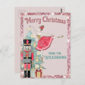 ピンクかわいらしグリッター&ティール(緑がかった色)くるみ割りクリスマスクリスマス ポストカード (正面/裏面)