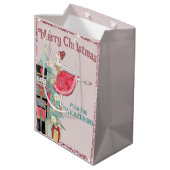 ピンクかわいらしグリッター&ティール（緑がかった色）くるみ割りクリスマスクリスマス ミディアムペーパーバッグ (裏面アングル)