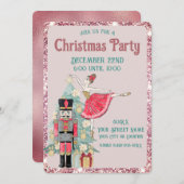 ピンクかわいらしグリッター&ティール(緑がかった色)くるみ割りクリスマスクリスマス 招待状 (正面/裏面)