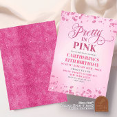 ピンクかわいらしグリッターinピンク誕生日パーティー 招待状