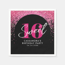 ピンクかわいらしグリッターSweet sixteen誕生会 スタンダードカクテルナプキン