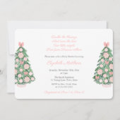 ピンクかわいらしグリーンクリスマスツインガールズベビーシャワー 招待状 (正面)