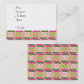 ピンクかわいらしグリーンパッチワーク正方形キルトパターン 名刺 (正面/裏面)