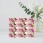 ピンクかわいらしグリーンムルベリーパッチワークキルトデザイン ポストカード (スタンド正面)