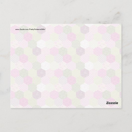 ピンクかわいらしグリーンムルベリーパッチワークキルトデザイン ポストカード (裏面)