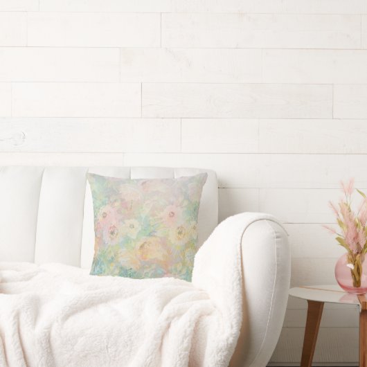 ピンクかわいらしグリーン抽象芸術フローラ水色 クッション (ソファ)