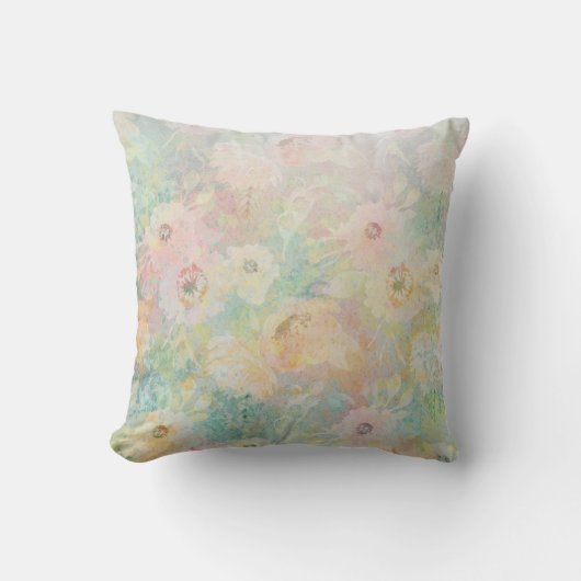 ピンクかわいらしグリーン抽象芸術フローラ水色 クッション (正面)