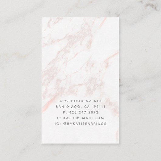ピンクかわいらしグレイ大理石イヤリングディスプレイカード 名刺 (裏面)