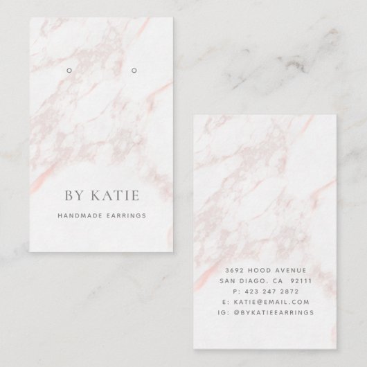 ピンクかわいらしグレイ大理石イヤリングディスプレイカード 名刺 (正面/裏面)