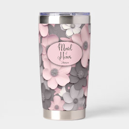 ピンクかわいらしグレイ3Dポピーメイド・オブ・オーナー(花嫁付き添い人) 保温保冷タンブラー