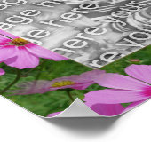 ピンクかわいらしコスモス花デザインフレーム写真 ポスター (角)