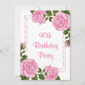ピンクかわいらしコーナーブークェット90th誕生日 招待状 (正面)