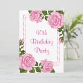 ピンクかわいらしコーナーブークェット90th誕生日 招待状 (スタンド正面)