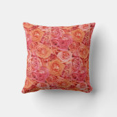 ピンクかわいらしコーラルレッドオレンジバラ花模様 クッション (裏面)