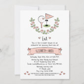 ピンクかわいらしゴフ結婚ルのカップルのシャワー招待状 招待状 (正面)