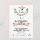 ピンクかわいらしゴフ結婚ルのカップルのシャワー招待状 招待状 (正面/裏面)