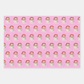 ピンクかわいらしサンタクロースカスタム女子クリスマス ラッピングペーパーシート (正面)