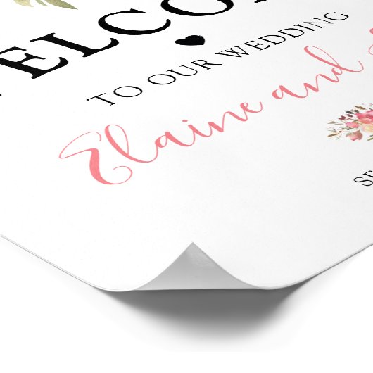 ピンクかわいらしサーモンフローラ歓迎結婚ズ ポスター (角)