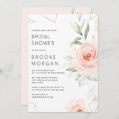 ピンクかわいらしシェード赤面幾何学的ブライダルシャワー 招待状 (正面/裏面)