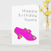 ピンクかわいらしシューズアールデコ誕生日カード カード (黄色い花)