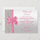 ピンクかわいらしシルクボウ&シルバーシークンズ卒業 招待状 (正面)