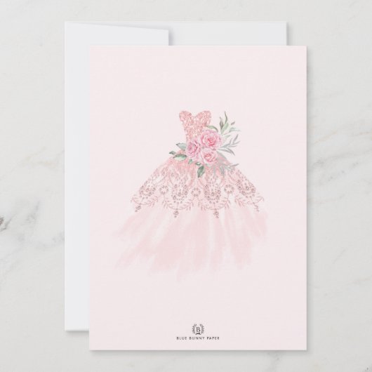 ピンクかわいらしシルバーキンセアニラプリンセスドレス 招待状 (裏面)