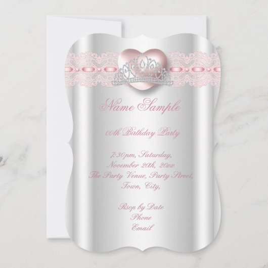 ピンクかわいらしシルバーハートダイアモンドティアラAnyパーティー 招待状 (裏面)
