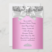 ピンクかわいらしシルバーボウ&バラ写真キンセアニェラ 招待状 (裏面)