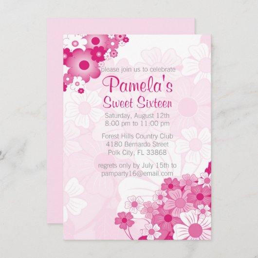 ピンクかわいらしスイート16バースデーパーティ招待状 招待状