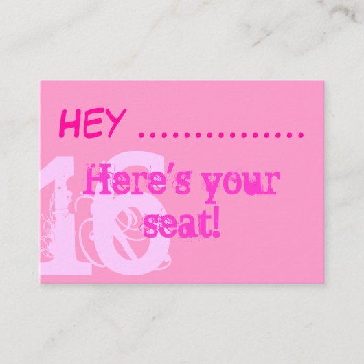 ピンクかわいらしスウィート16パーティープレイスカード プレイスカード (正面)