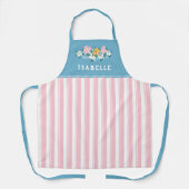 ピンクかわいらしストライプの青い黄色の花 エプロン (正面)