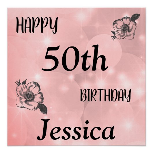 ピンクかわいらしスパークルハッピー50誕生日 ポスター (正面)