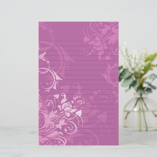 ピンクかわいらしスワールフローラデザインライニング紙 便箋 (スタンド正面)