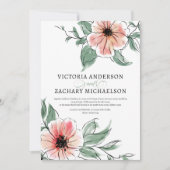 ピンクかわいらしセージグリーンフローラボタニカル結婚ズ 招待状 (正面)