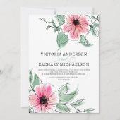 ピンクかわいらしセージグリーンフローラボタニカル結婚ズ 招待状 (正面)