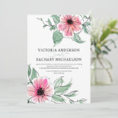 ピンクかわいらしセージグリーンフローラボタニカル結婚ズ 招待状 (スタンド正面)
