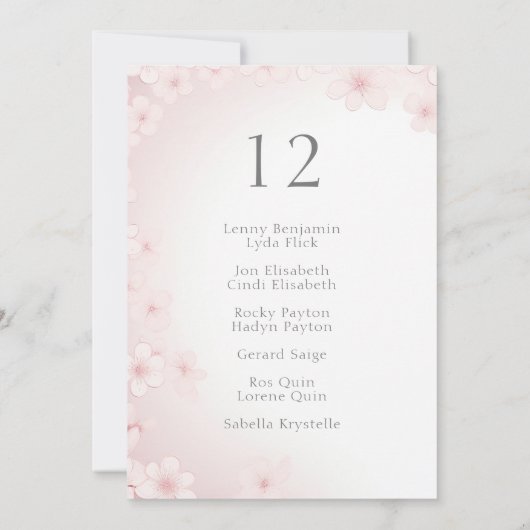 ピンクかわいらしソフトさくらんぼ結婚ブロッサムのテーブル席 招待状 (裏面)