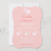 ピンクかわいらしゾウ赤ちゃんガールファースト誕生日 招待状 (正面)