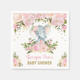ピンクかわいらしゾウ/水フェミニン色フローラ スタンダードカクテルナプキン